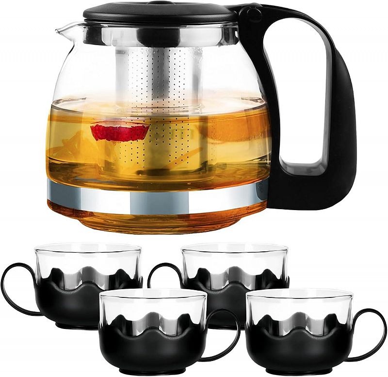 Set X 4 Tazas Tetera De Vidrio Con Infusor