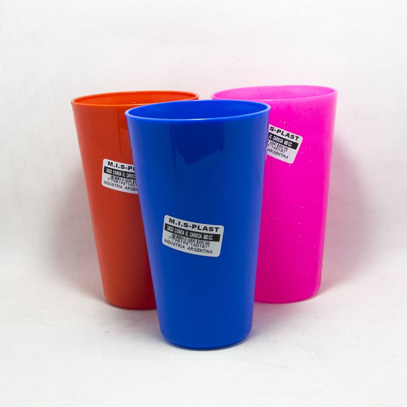 GM-004017 VASO PLASTICO TRAGO LARGO COLORES 650CC