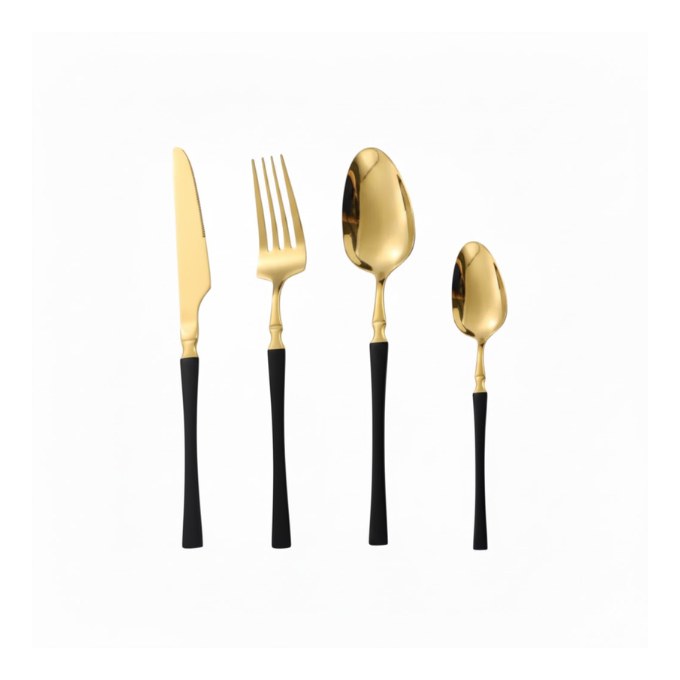 Set De Cubiertos 24 Piezas Dorado Con Negro JYSR-24BGN