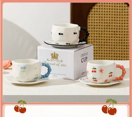 AA1697 TAZA CERAMICA CON PLATO CEREZAS