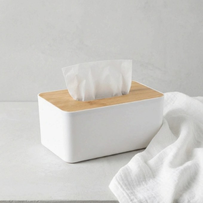 Pañuelero Blanco Con Tapa Bamboo TG-0009