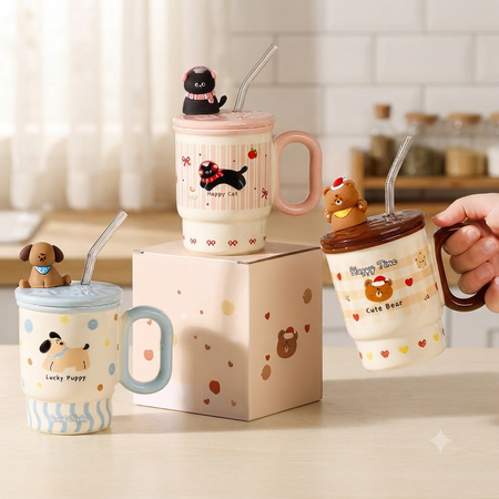 TAZA CON DISEÑO Y SORBETE AZ-B70007