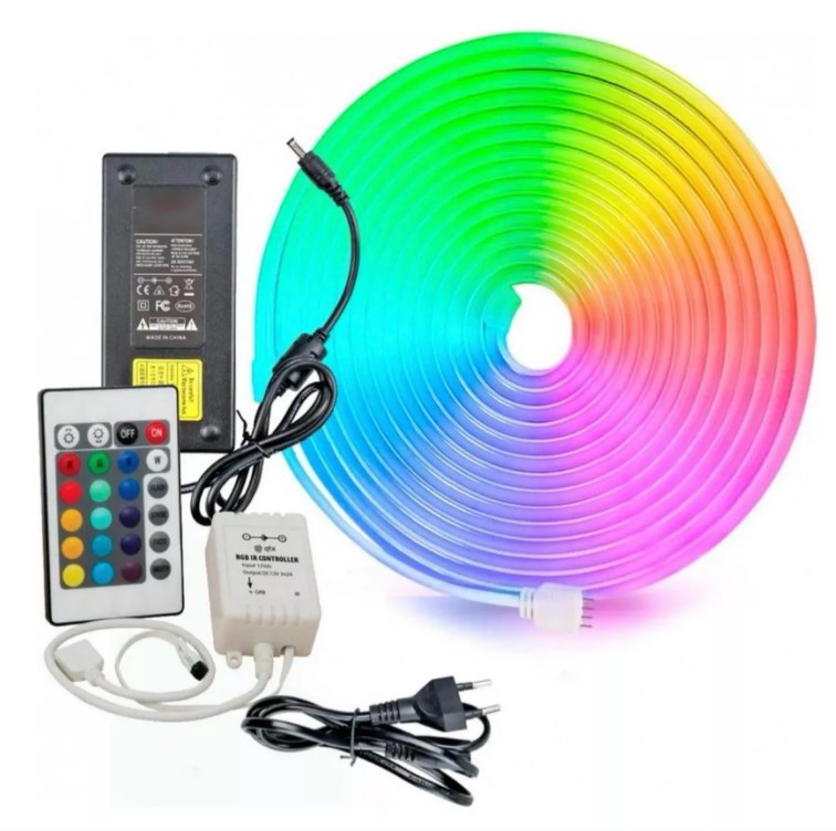 TIRA NEON 5MTS RGB CONTROL Y TRANFO
