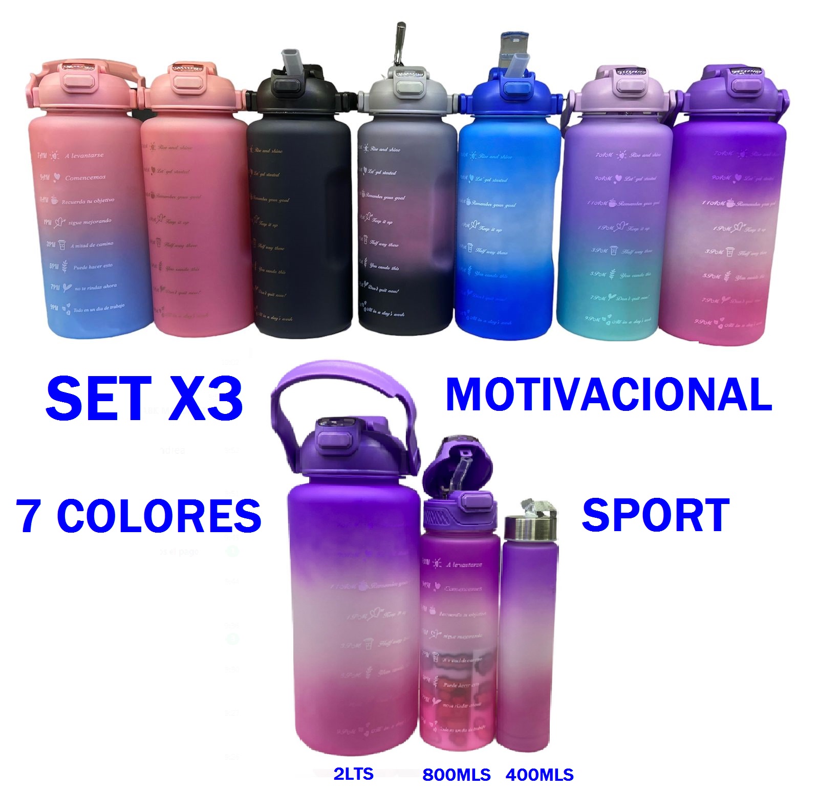 BOTELLAS MOTIVACIONALES SET X3 COLORES BT-22