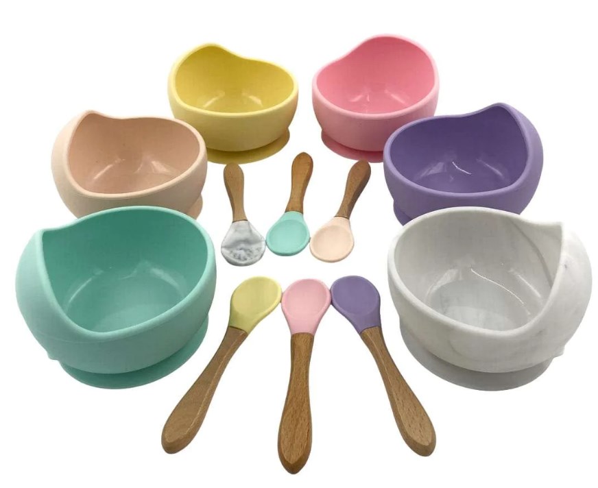 BOWL Y CUCHARA SILICONA ANTIDESLIZANTE P BEBE! -