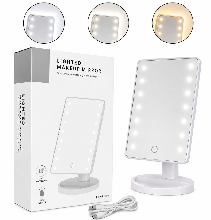 ESPEJO C 16 LEDS USB Y PILA TOUCH 3 COLORS