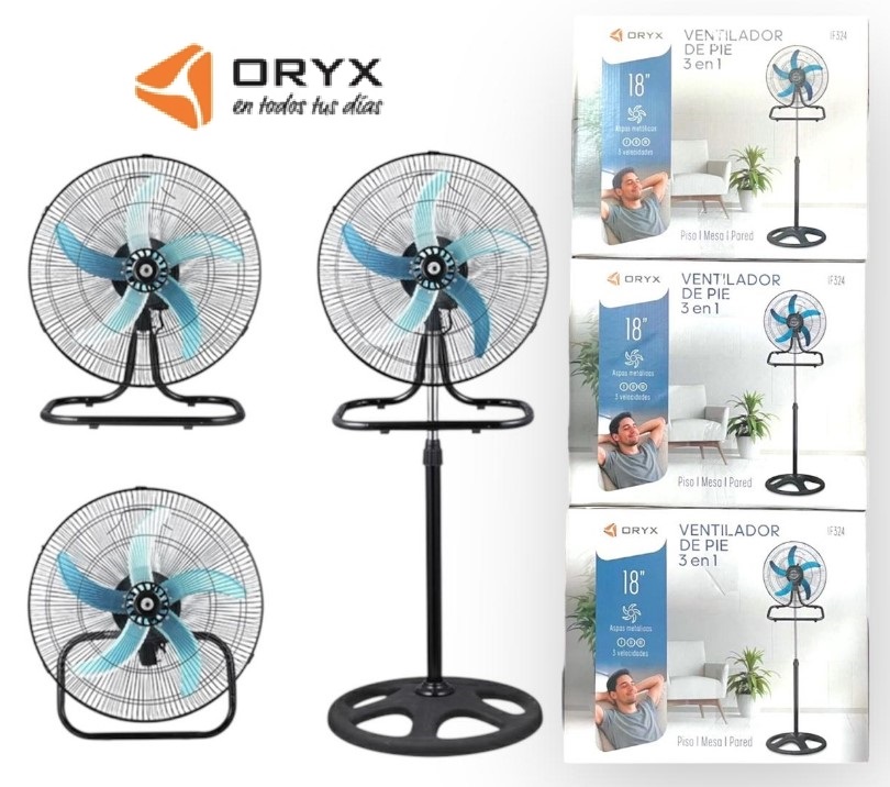 VENTILADOR 18" ORYX 3EN1 METAL 5 ASPAS, 90W