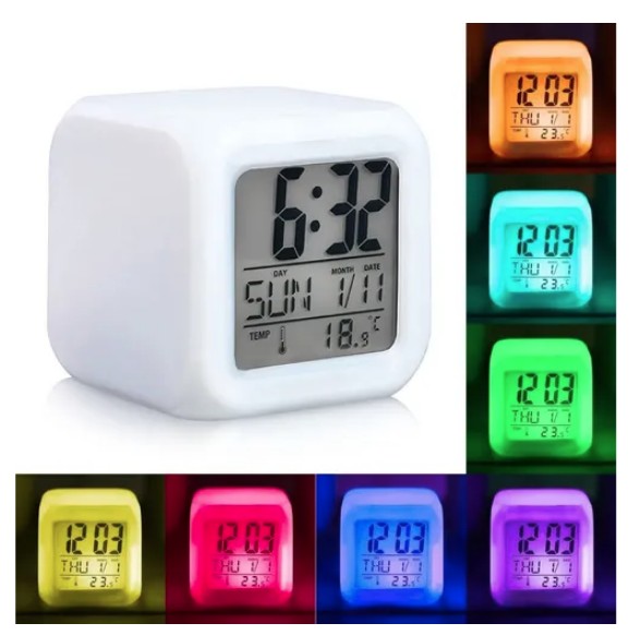 RELOJ DESPERTADOR CUBO LED COLORS