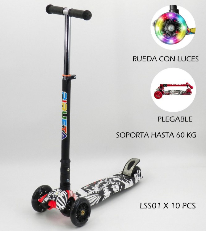 MONOPATIN INFANTIL GRAFITI 4 RUEDAS LUZ PLEGABLE