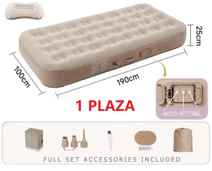 COLCHON 1 PLAZA INFLABLE +INFLADOR USB + ALMOHADA