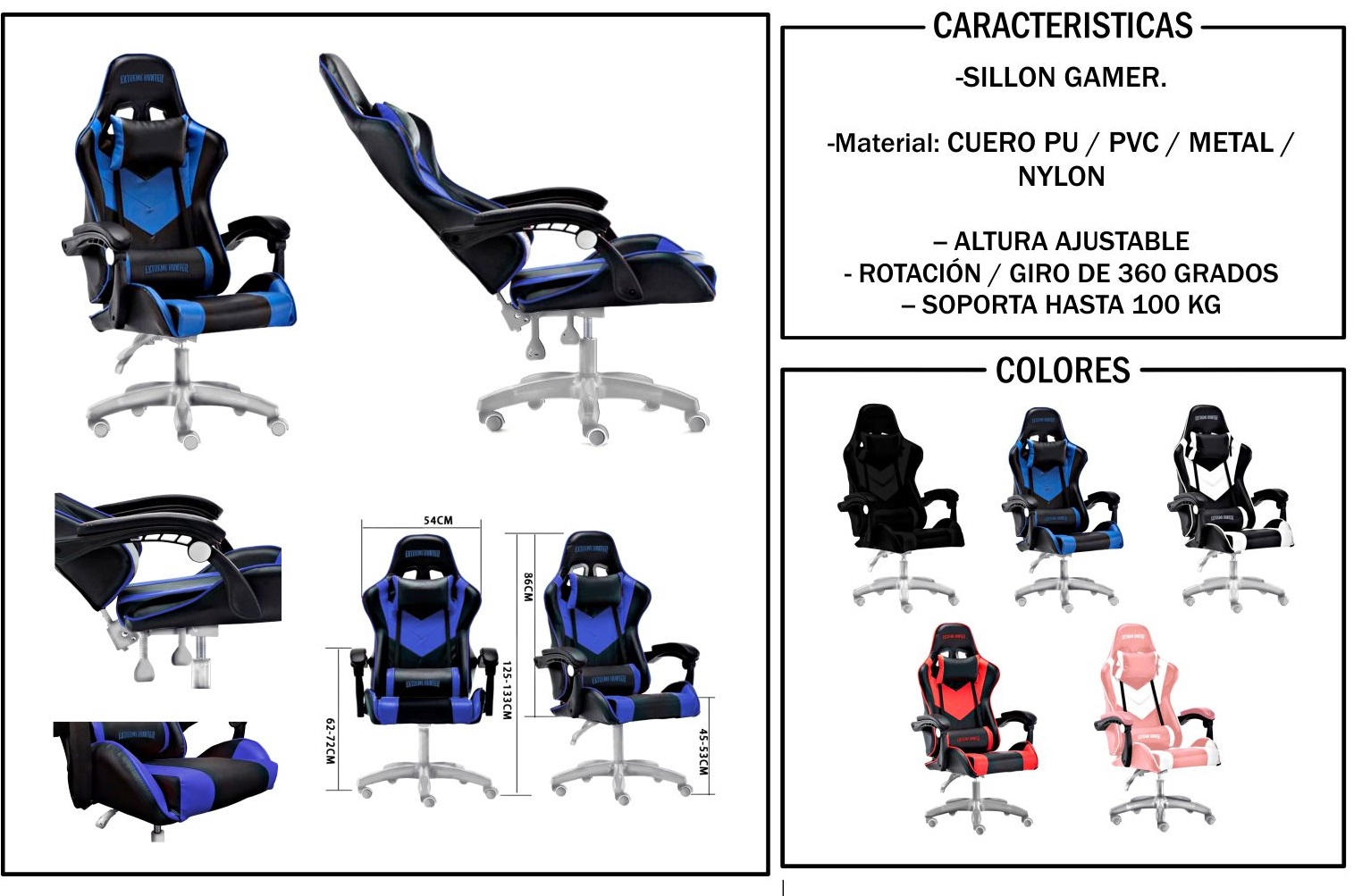 SILLON GAMER - MASAJEADOR USB - 5 COLORES OFERTA!!