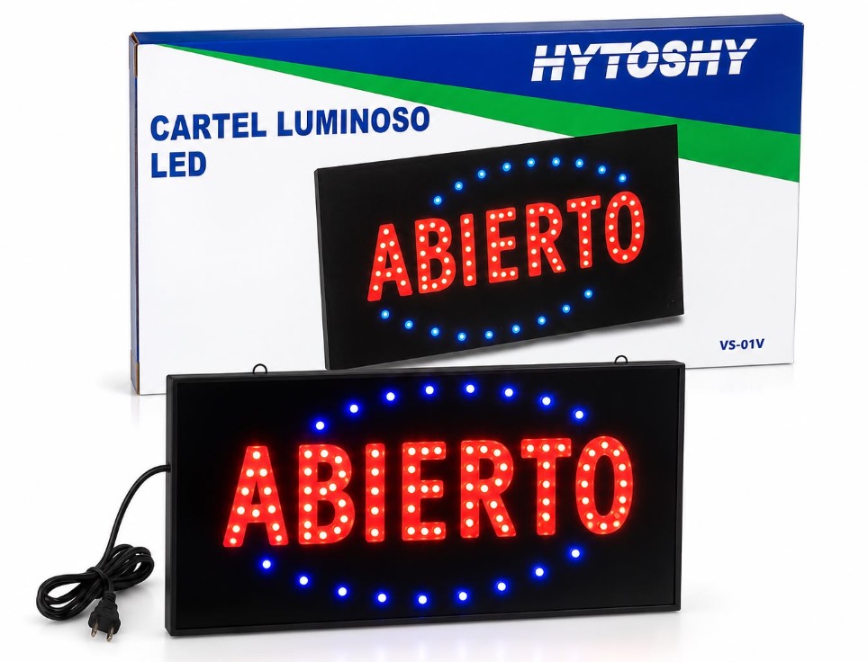 CARTEL ABIERTO HYTOSHY LUMINOSO LEDS VS-01V