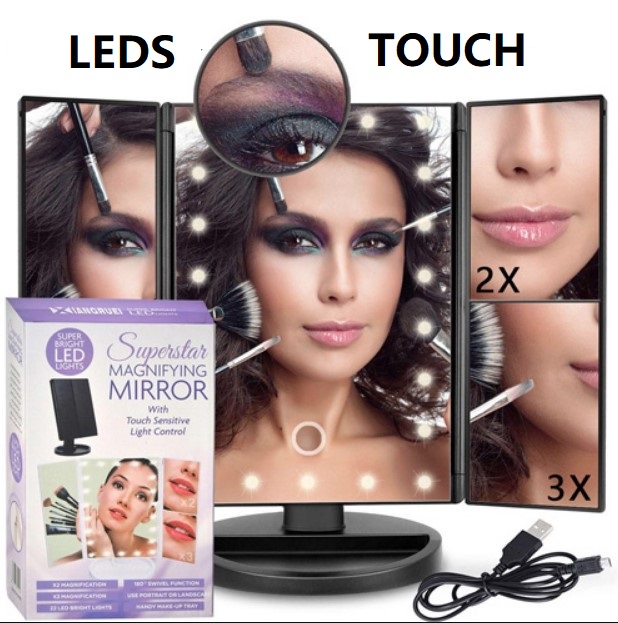ESPEJO 3 HOJAS RECARGBLE LEDS TOUCH !