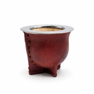 MATE CAMIONERO DE CUERO Y CALABAZA C/VIROLA DE ACERO
