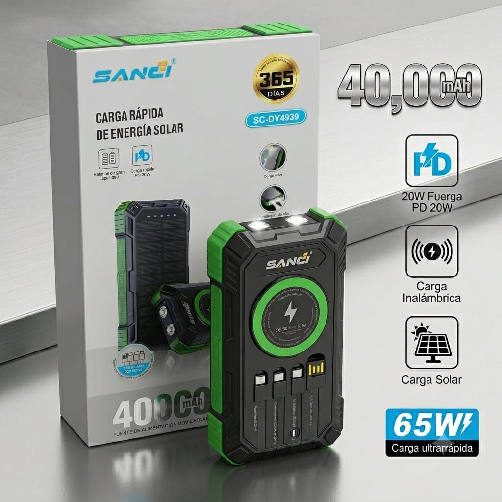 POWER BANK SANCI 65W CON CARGA SOLAR