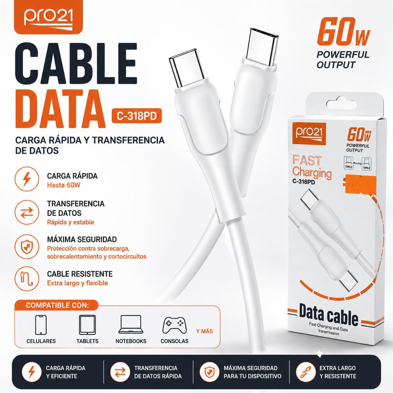 CABLE USB C A C PR021 60W