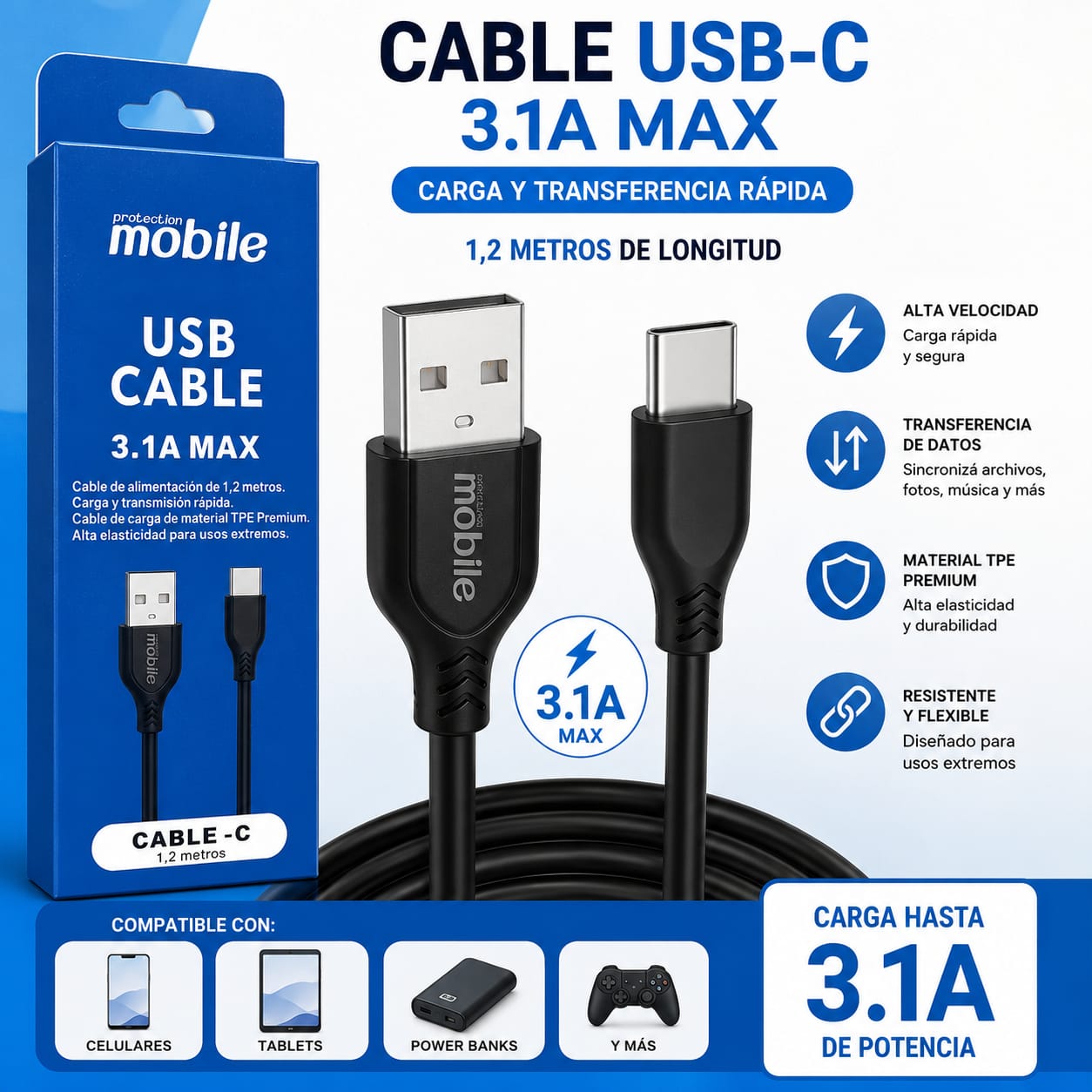 CABLE MOBILE TIPO C 3.1A MAX