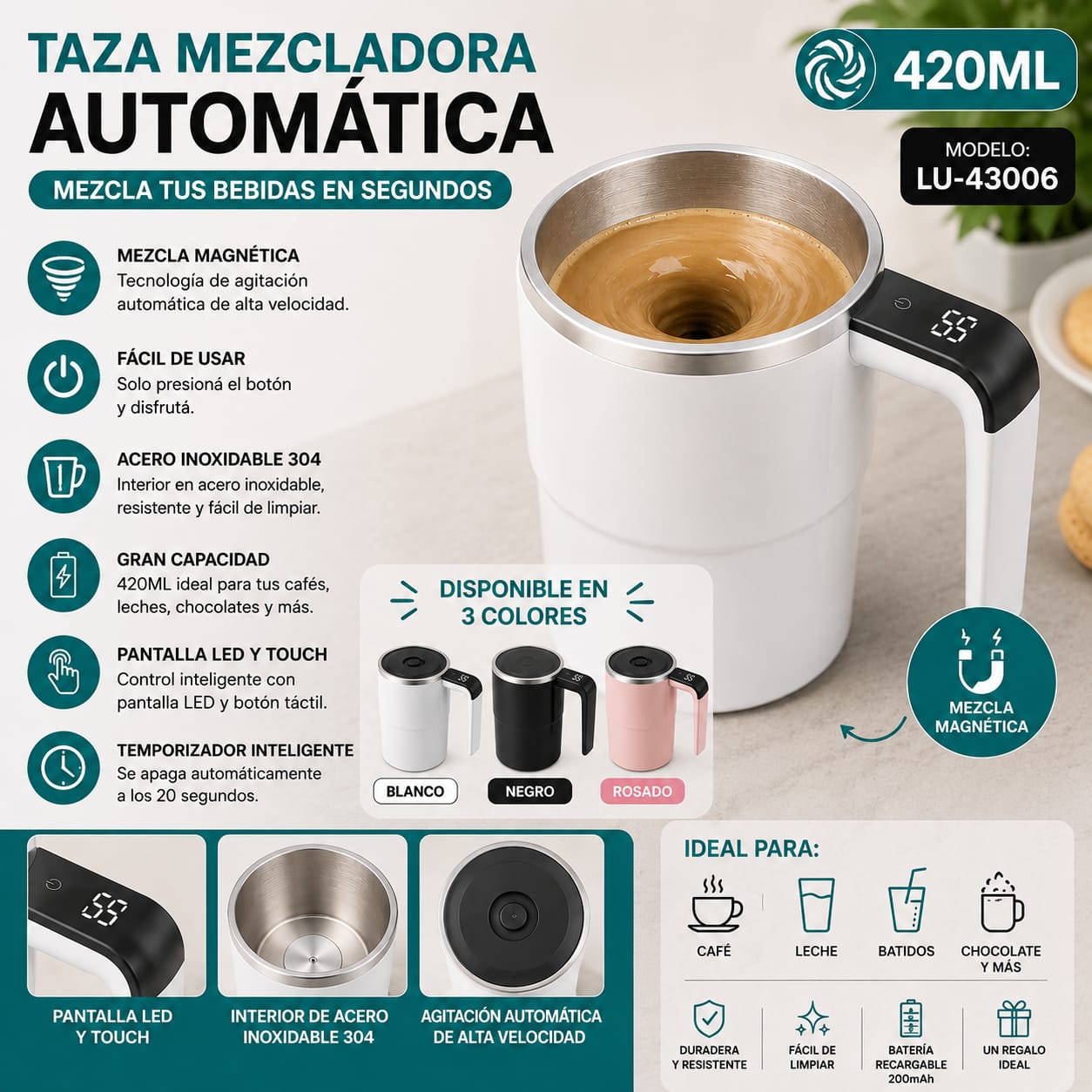 TAZA BATIDORA CON SENSOR LUO LU-43006