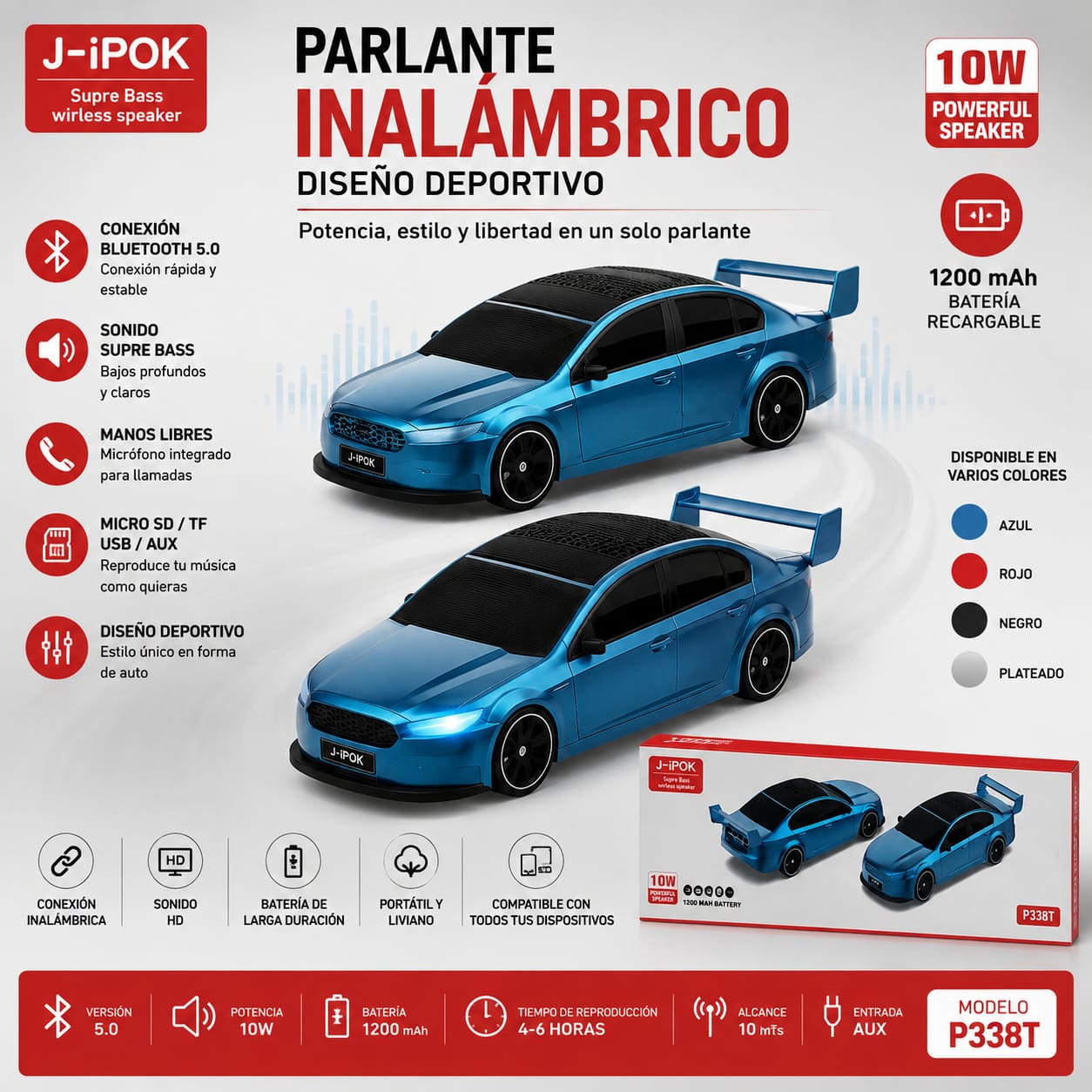PARLANTE BT DISEÑO AUTO MTL TSV2575