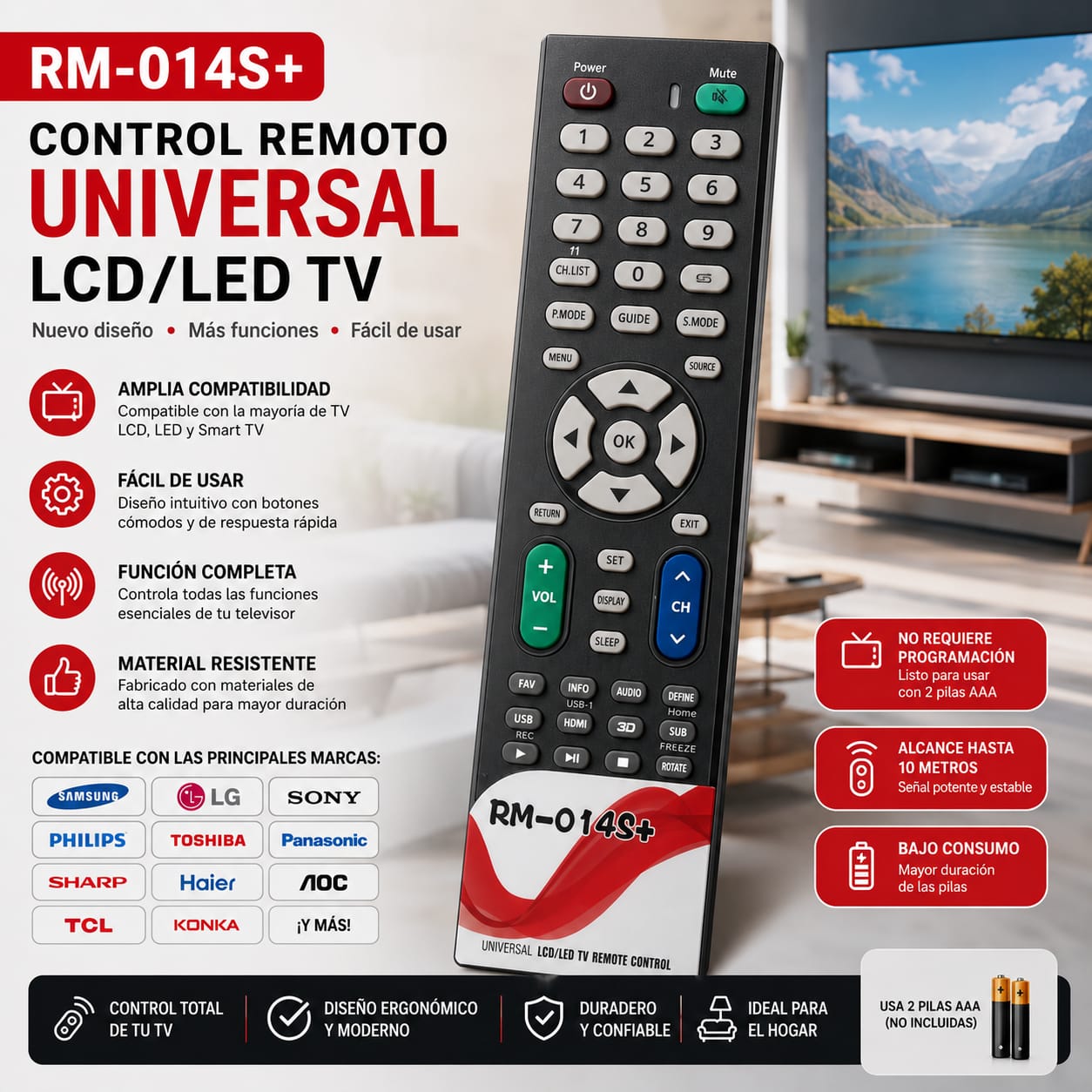 CONTROL UNIVERSAL TV LED-LCD RM-014S+