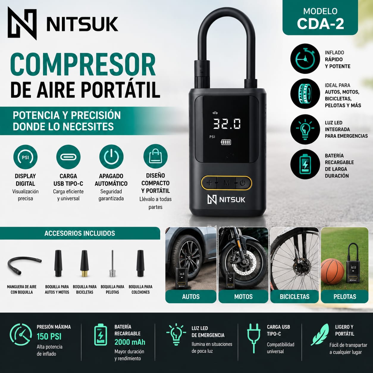 COMPRESOR PORTÁTIL NITSUK CDA-2
