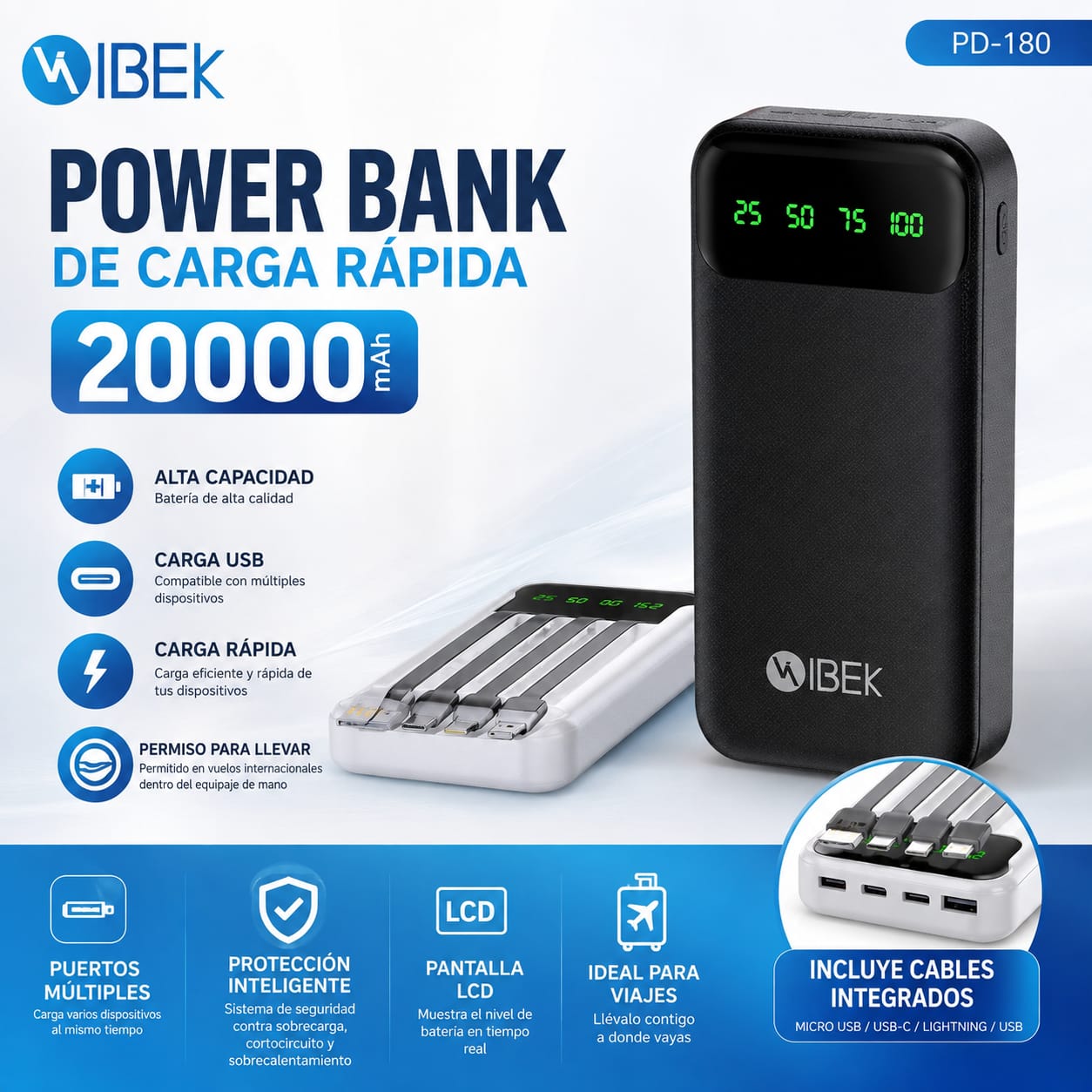 POWER BANK IBEK 20000mAh PD-180