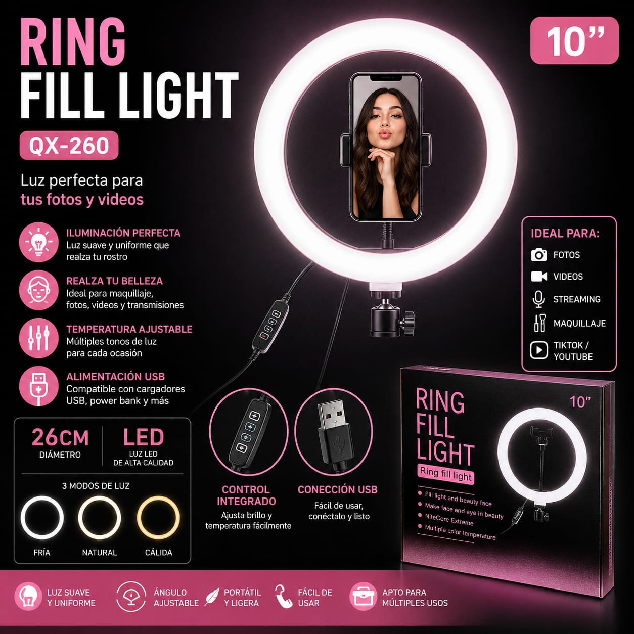ARO DE LUZ 10 PULGADAS 26CM EX02702