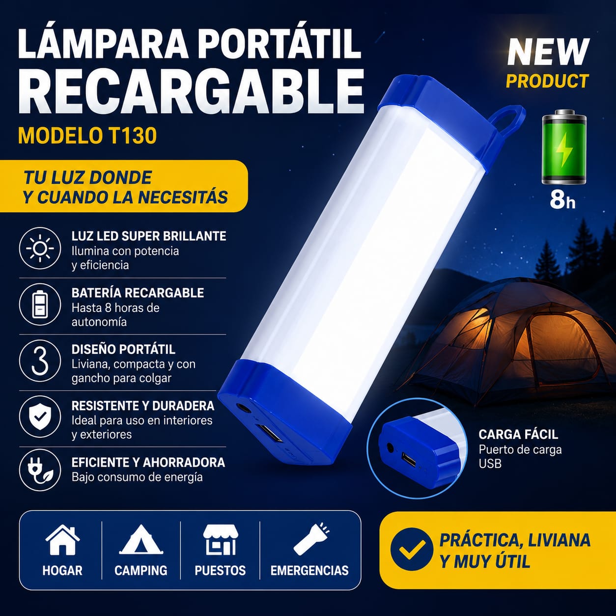 LUZ RECARGABLE CON SENSOR T130