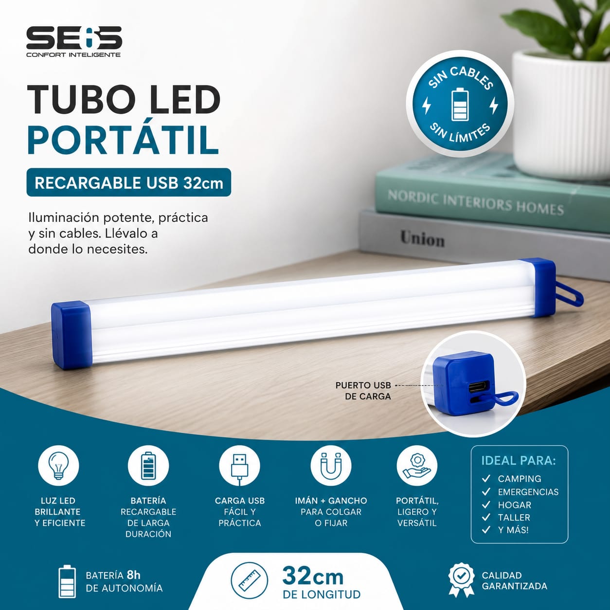 LUZ LED SEIS RECARGABLE 32CM AV24561-1
