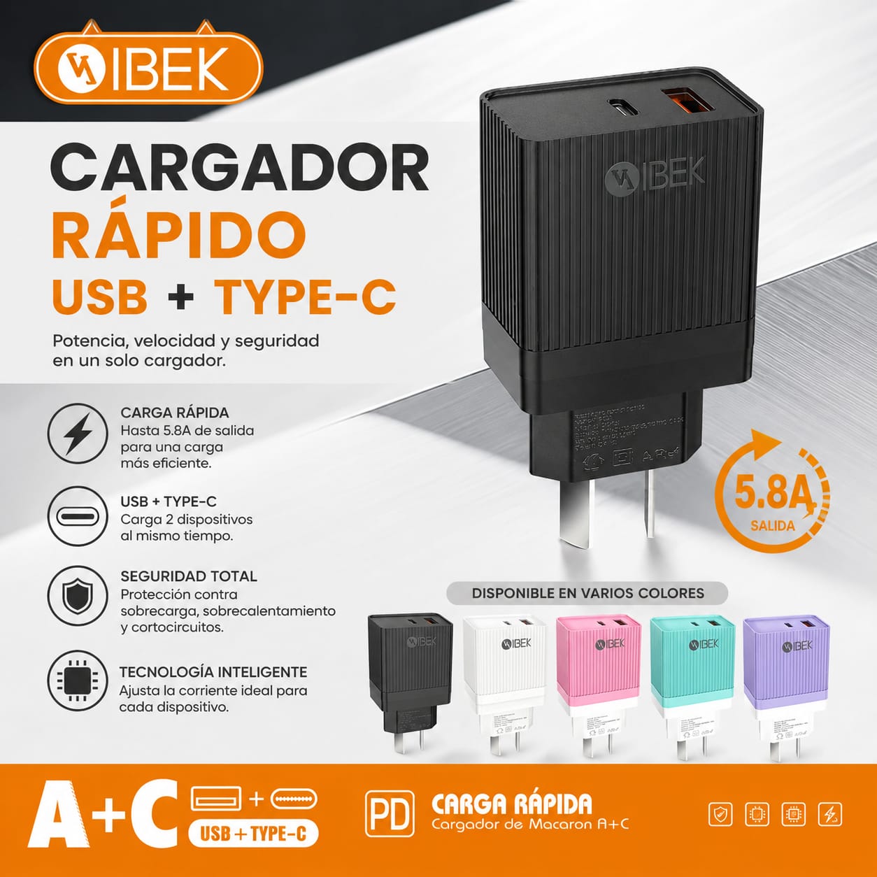 CABEZAL IBEK USB TIPO C 5.8 PD