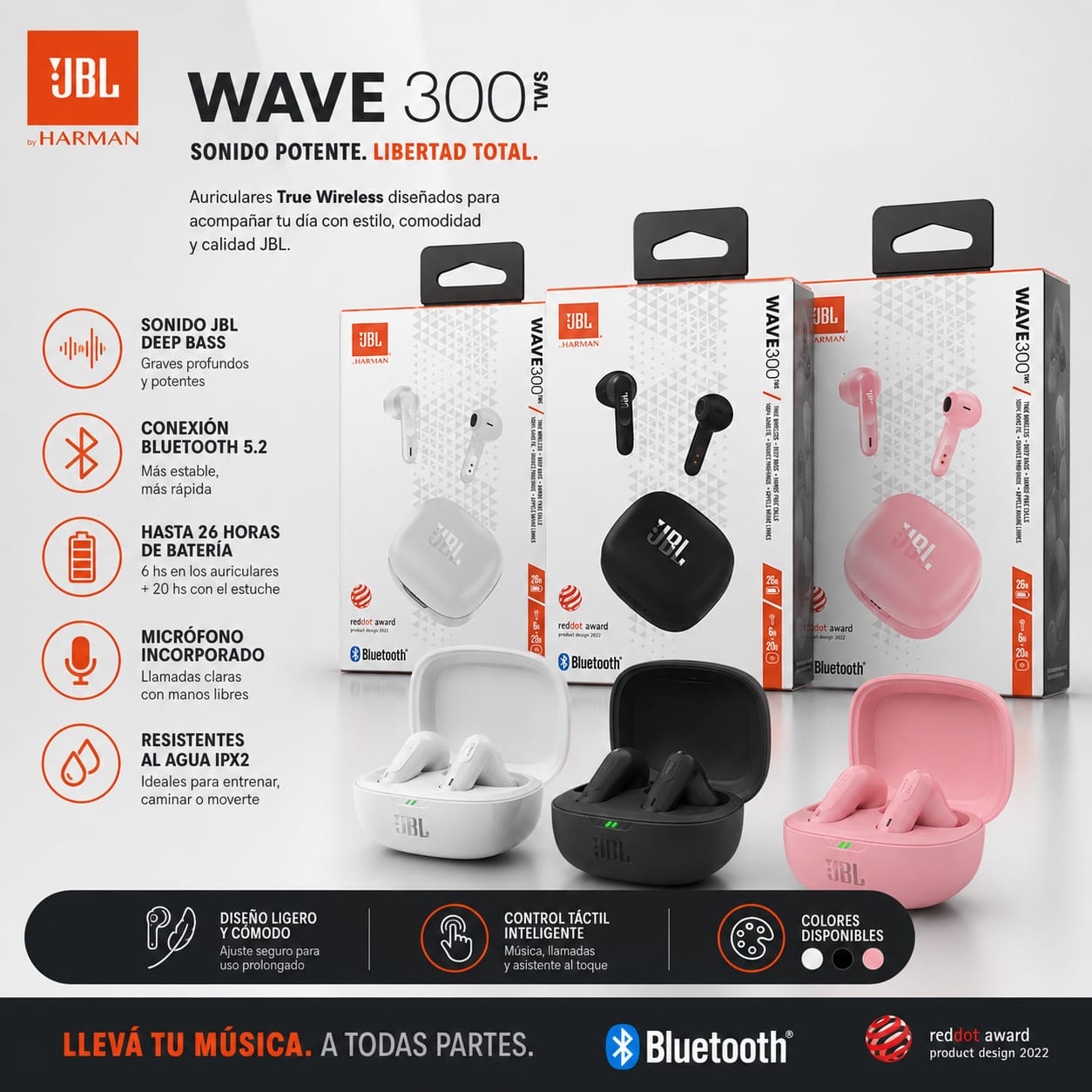 AURICULAR JBL BLUETOOTH WAVE 300