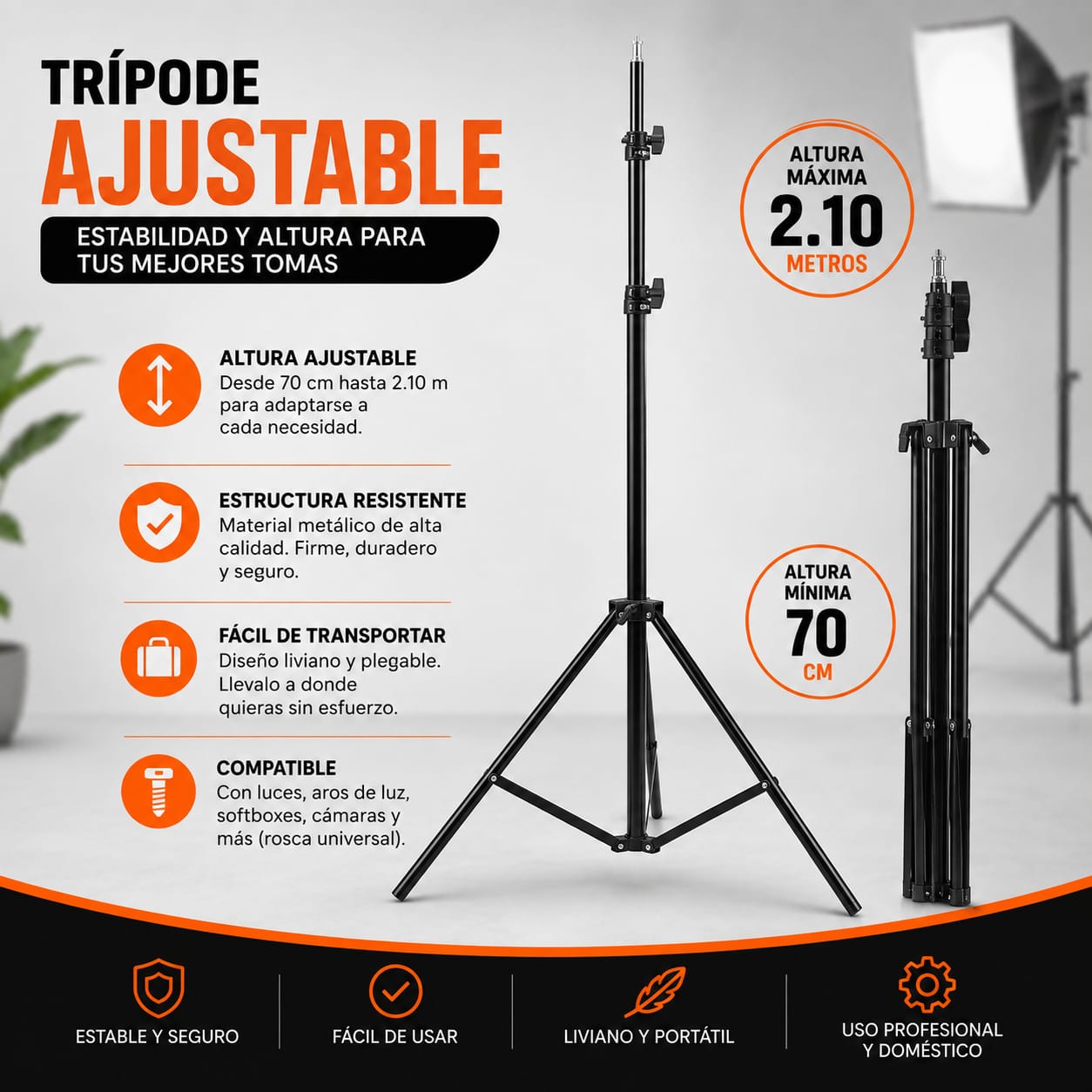 TRIPODE UNIVERSAL 2.10 MTS PARA ARO DE LUZ