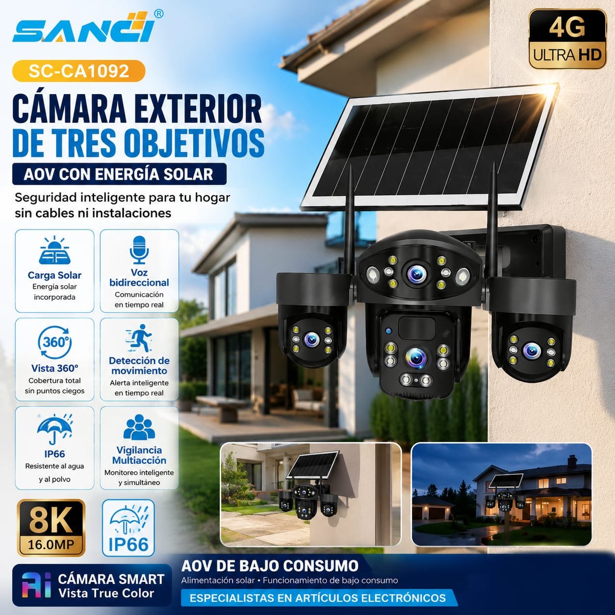 CAMARA SOLAR SANCI TRIPLE LENTE SC-CA1092