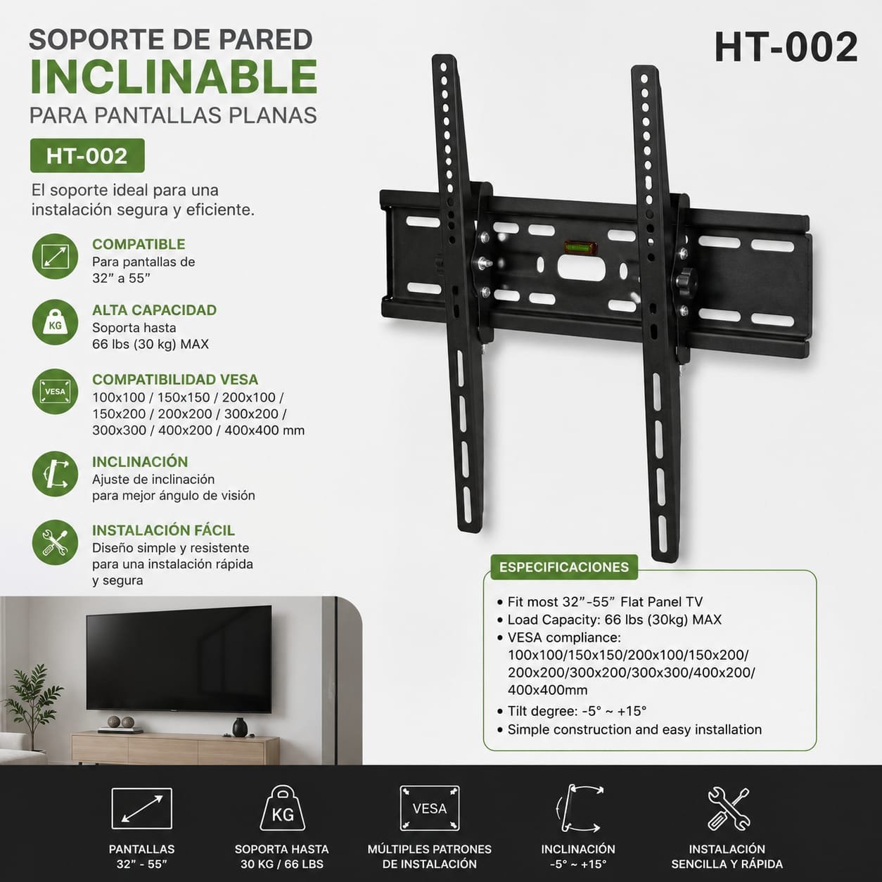 SOPORTE DE TV FIJO 32-55″ HT-002