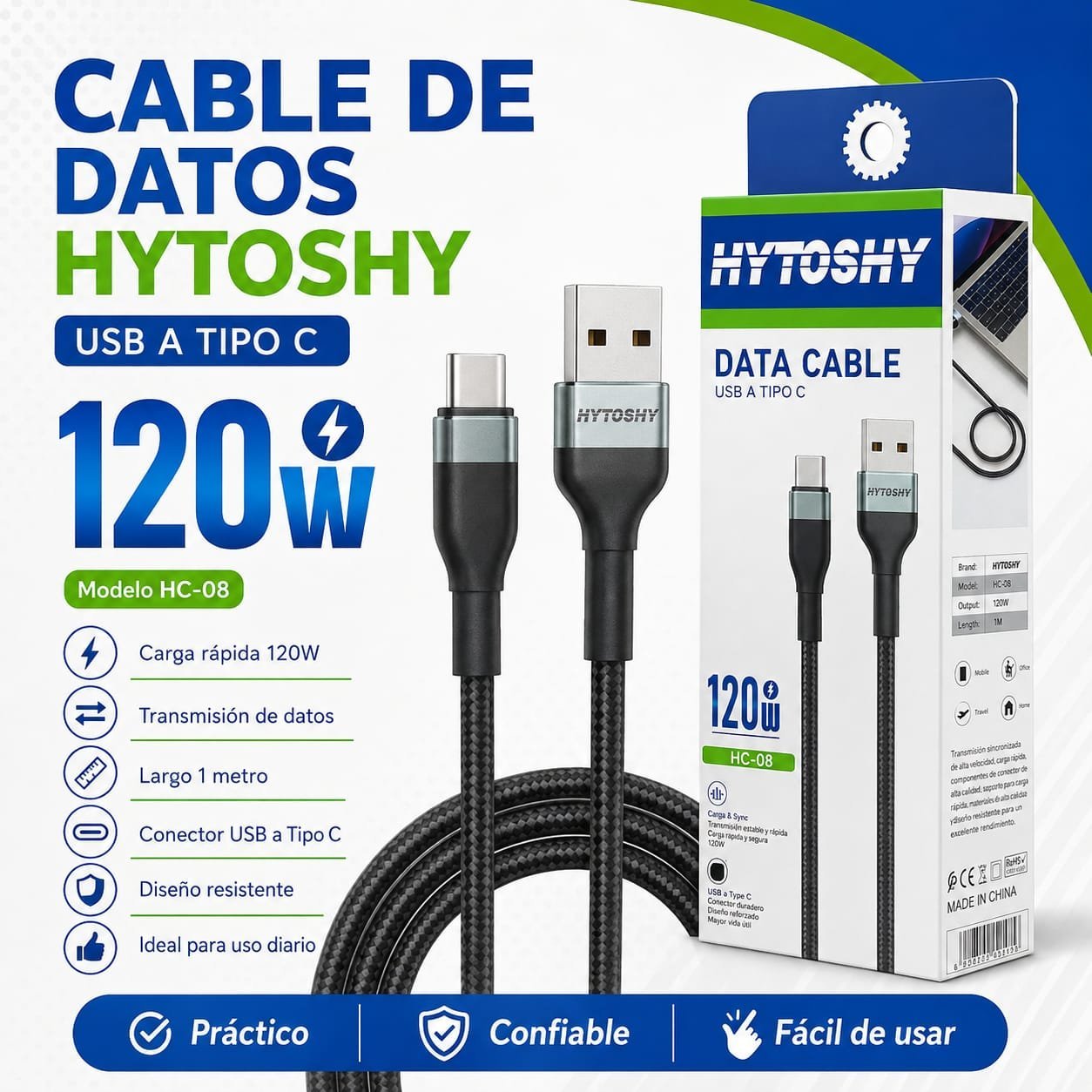 CABLE HYTOSHY USB – TIPO C HC-08 120W