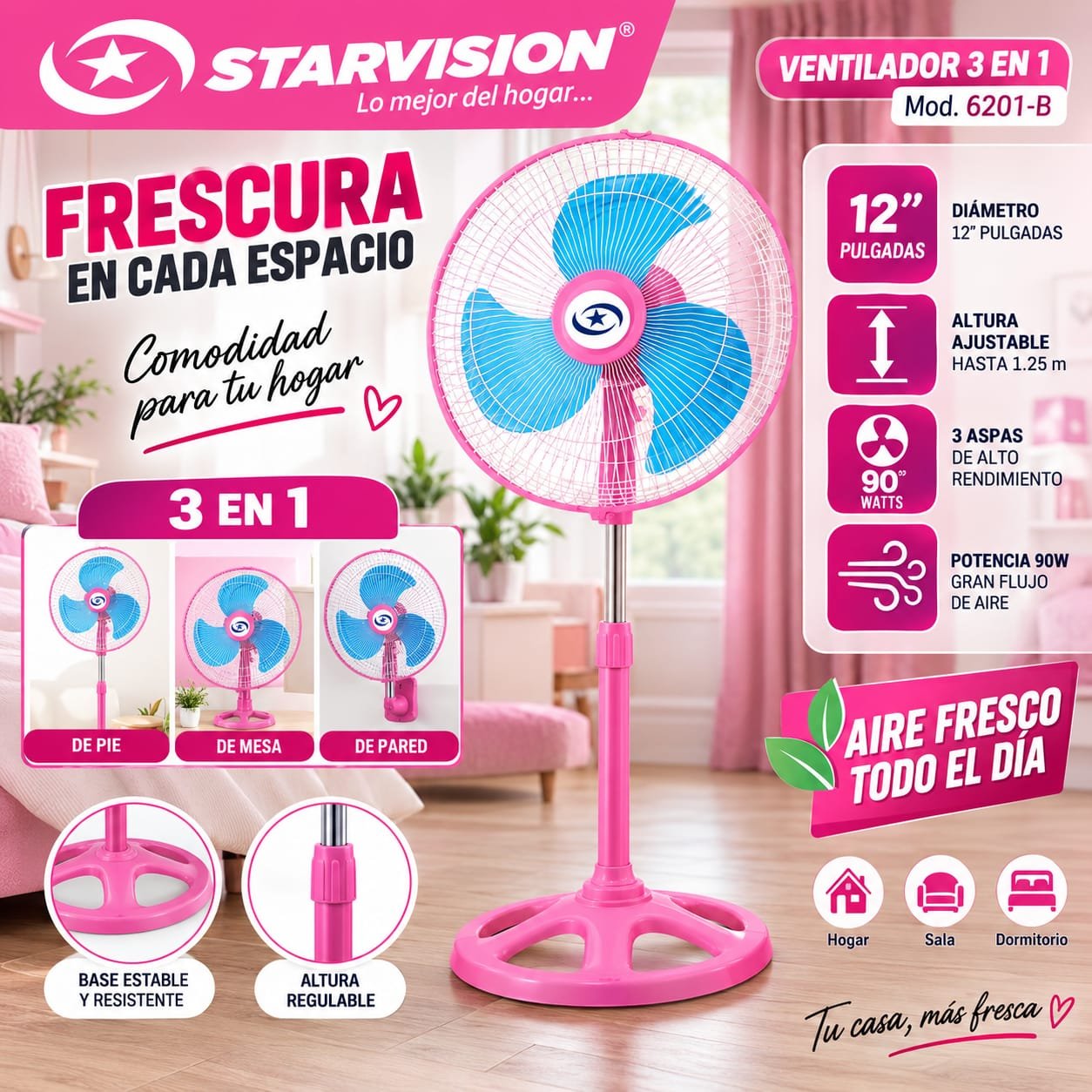 VENTILADOR 3 EN 1 DE 12″ STAR VISION
