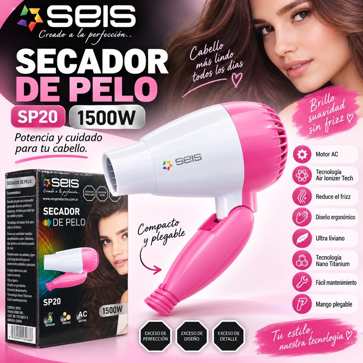 SECADOR DE VIAJE 1500W SEIS SP20