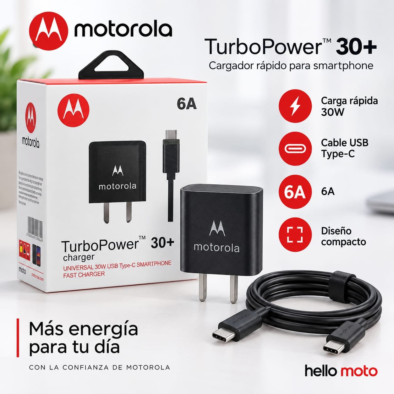 CARGADOR MOTOROLA USB A C 30W