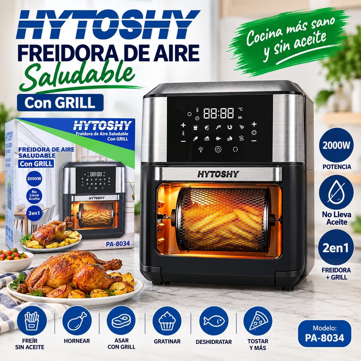 FREIDORA DE AIRE CON GRILL 2 EB 1 HYTOSHY