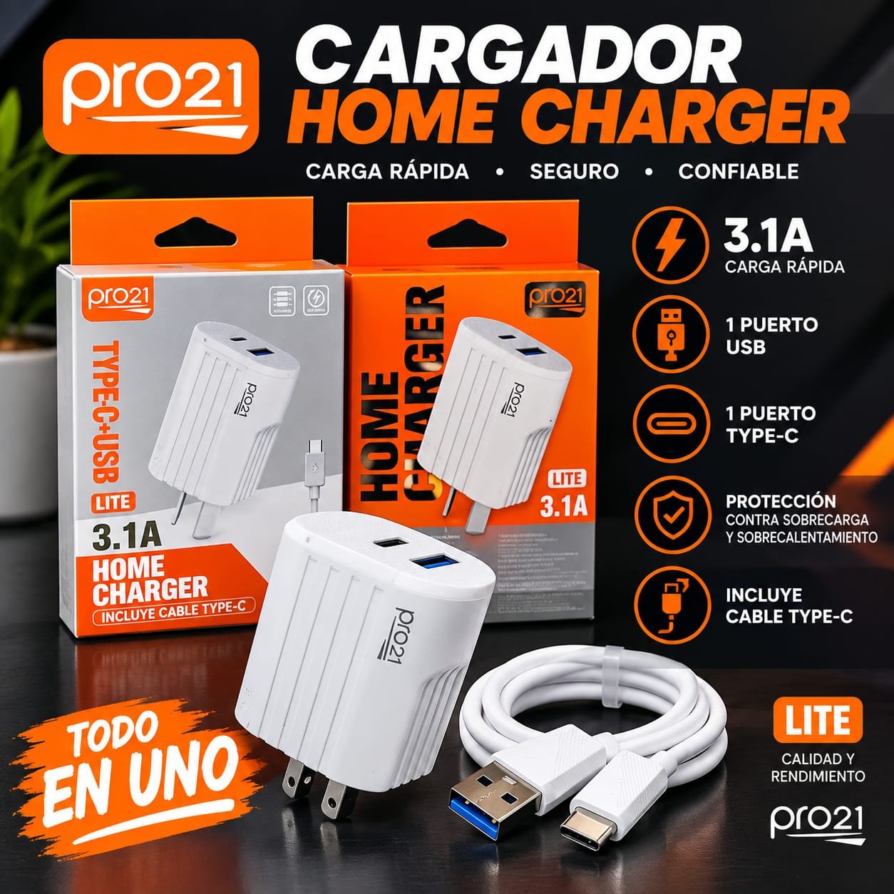 CARGADOR PRO21 TIPO C 3.1 LITE