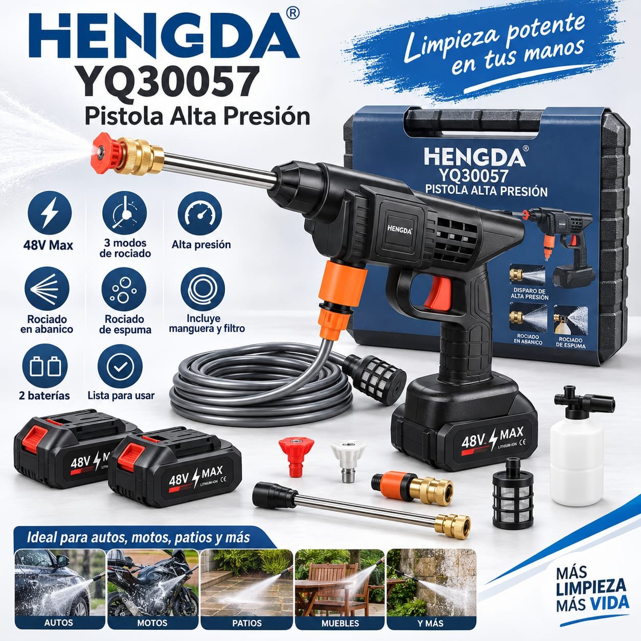 HIDROLAVADORA HENGDA DOBLE BATERIA YQ30057