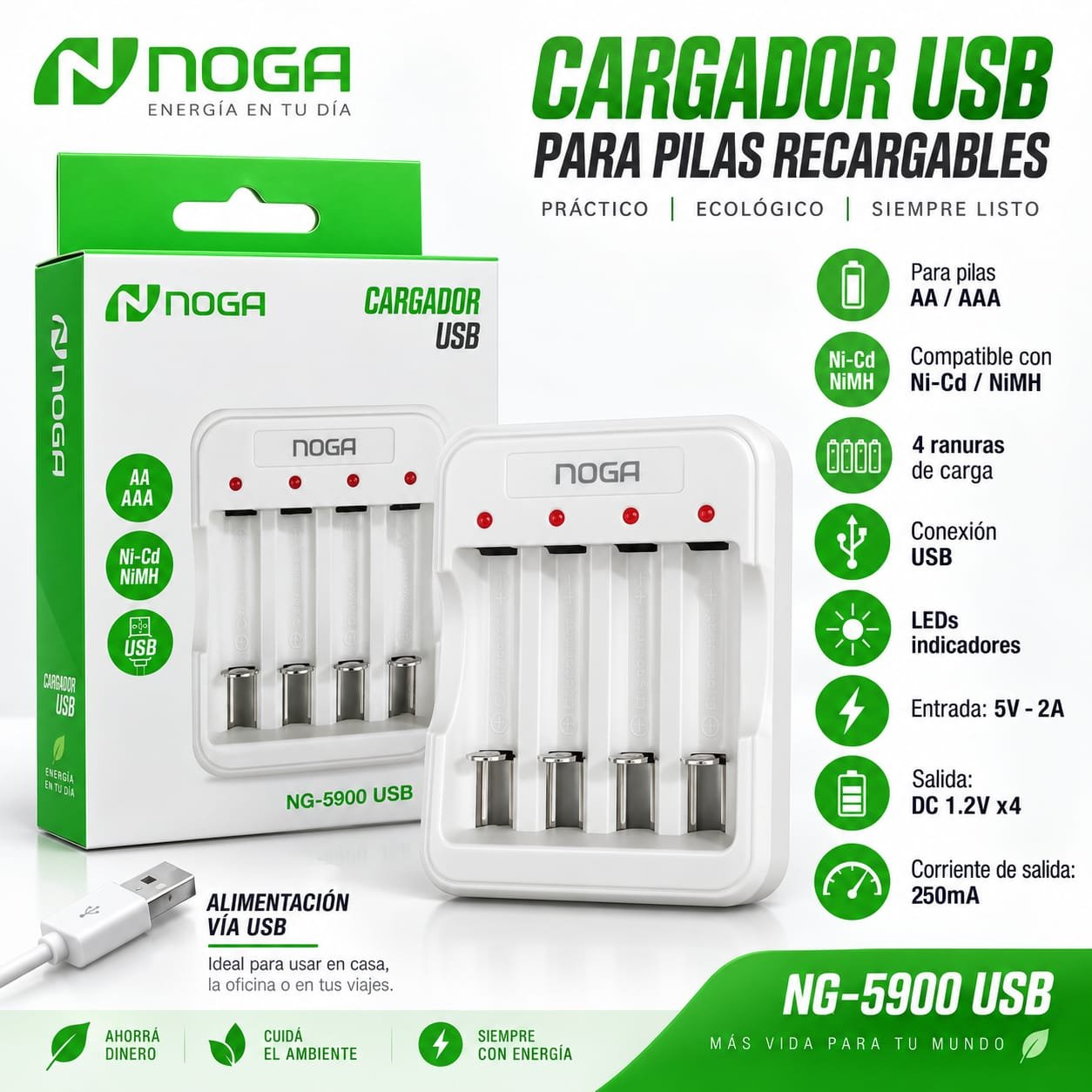 CARGADOR DE PILAS NOGA A USB