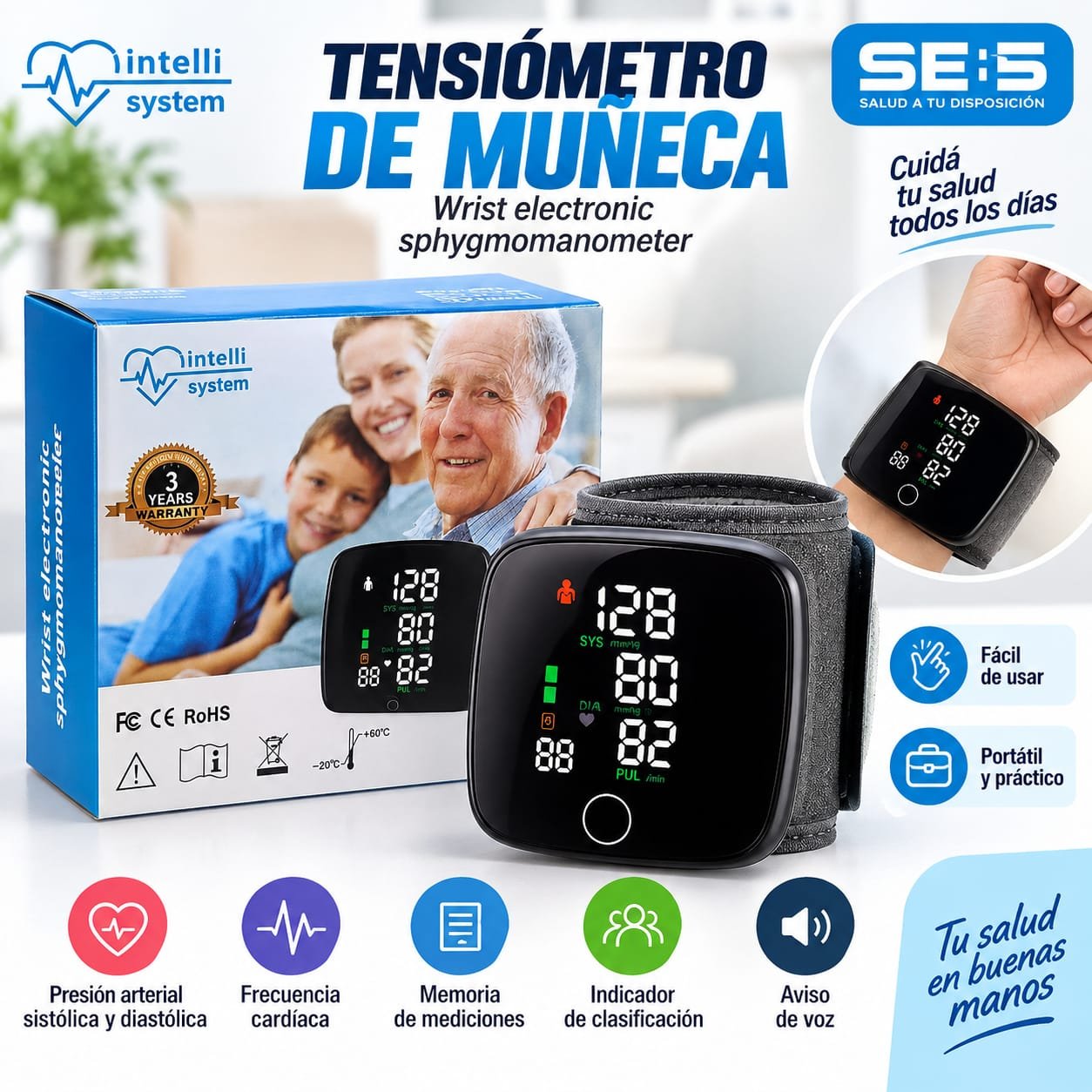 TENSIOMETRO DE MUÑECA RECARGABLE