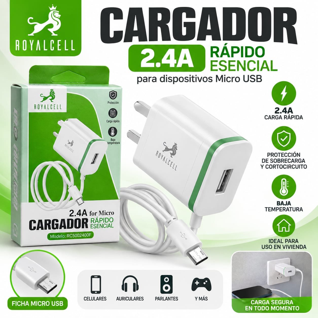 CARGADOR V8 ROYALCELL 2.4A
