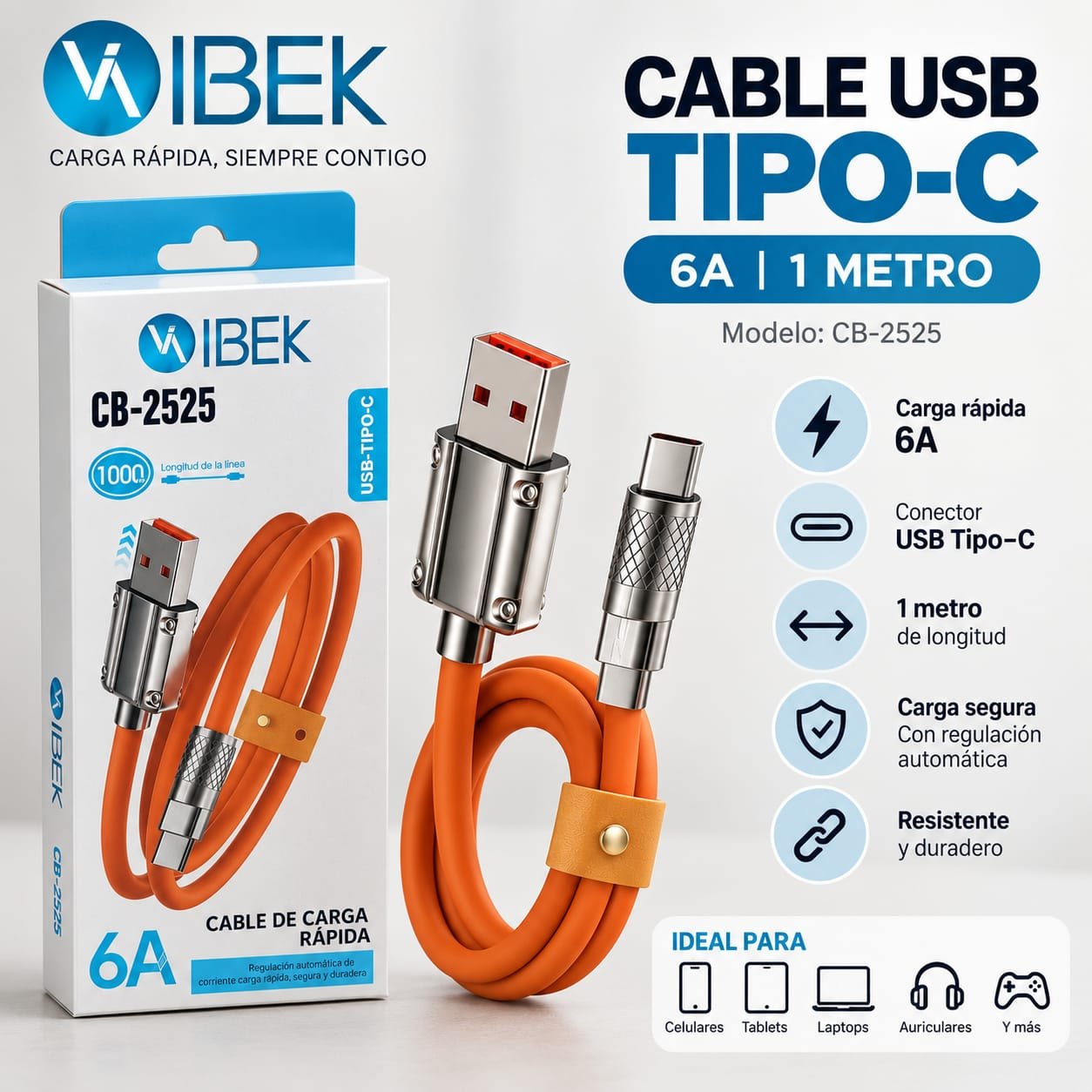 CABLE USB A C REFORZADO 6A IBEK CB-2025
