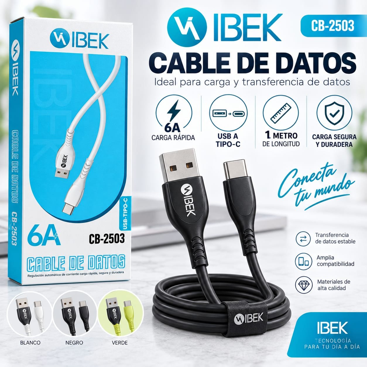 CABLE IBEK USB C 6A CB-2503
