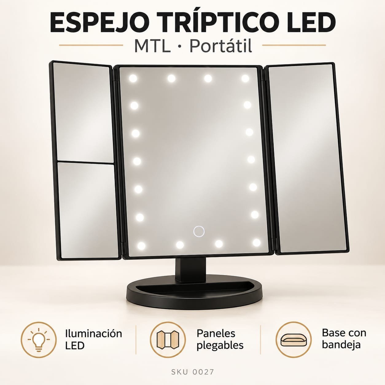 ESPEJO CON LUZ LED RECTANGULAR MTL