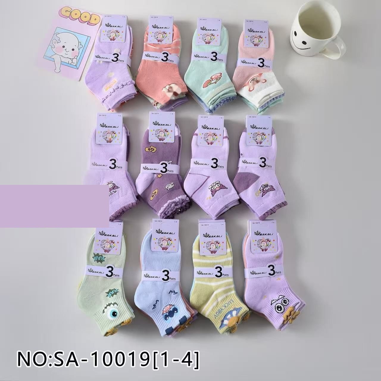 MEDIAS TOBILLERAS NENA COLORES SURTIDOS TALLE 1-4 x3 PARES - SA-10019