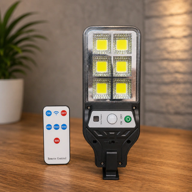 LÁMPARA SOLAR CON SENSOR DE MOVIMIENTO (A CONTROL REMOTO)