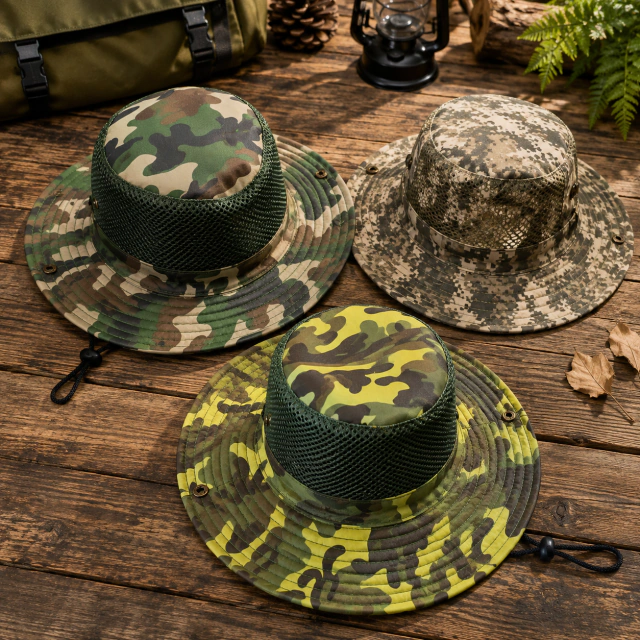 Sombrero Australiano Camuflado con Malla Transpirable y Cordón Ajustable